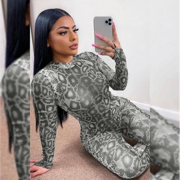 Shestyle Jumpsuits Sexy Snake Print Women 2020 Autumn Bodycon Fitted Outfits Button Stretchy Coloful Rompers Long Sleeve